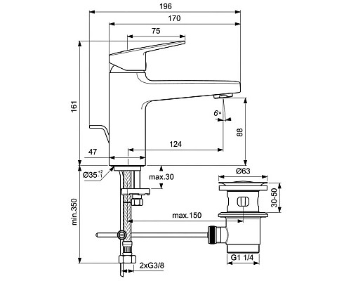 Заказать Смеситель для раковины с донным клапаном Ideal Standard Ceraplan BD227XG в магазине сантехники Santeh-Crystal.ru