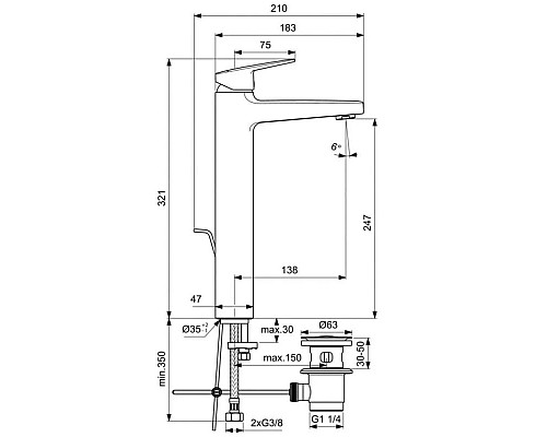 Купить Смеситель для раковины с донным клапаном Ideal Standard Ceraplan BD238XG в магазине сантехники Santeh-Crystal.ru