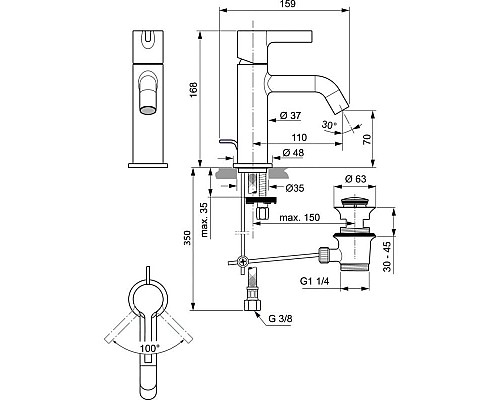 Заказать Смеситель для раковины с донным клапаном Ideal Standard Joy BC775A2 в магазине сантехники Santeh-Crystal.ru