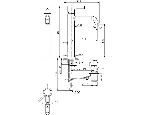 Заказать Смеситель для раковины с донным клапаном Ideal Standard Joy BC781A2 в магазине сантехники Santeh-Crystal.ru