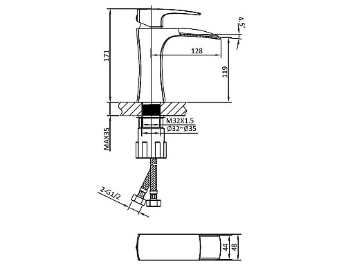 Смеситель для раковины AltroBagno Cascata AltroBagnoCascata0111BiCr