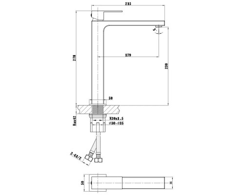 Смеситель для раковины без донного клапана Vincea Cube VBF-1C02CH