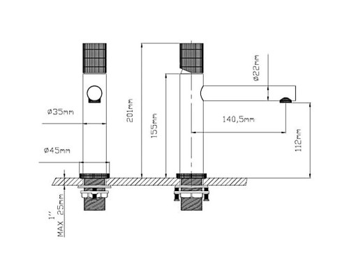 Смеситель для раковины без донного клапана Vincea Groove VBF-4G1MB