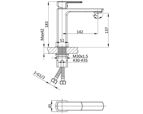 Смеситель для раковины без донного клапана Vincea Next VBF-1N1BG