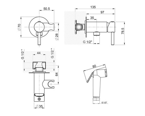 Заказать Гигиенический комплект Paini Imola 53CR442RRUABS в магазине сантехники Santeh-Crystal.ru