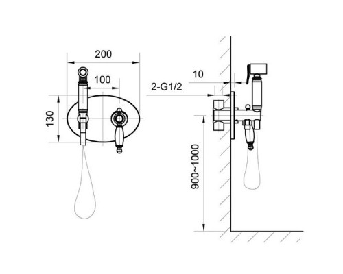 Гигиенический душ AltroBagno Opera AltroBagnoOpera060105Or со смесителем, золотой