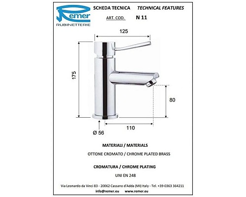 Купить Комплект смесителей Remer Minimal N05 + N11 в магазине сантехники Santeh-Crystal.ru