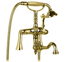 Смеситель на борт ванны с ручным душем золото 24 карат, ручка золото 24 карат Cezares Margot MARGOT-PBV2-03/24-M
