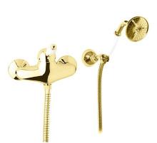 Смеситель для душа в комплекте с ручным душем золото 24 карат, ручка белая Cezares Elite ELITE-D-03/24-Bi