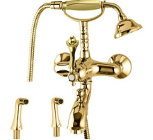 Смеситель на борт ванны с ручным душем золото 24 карат, ручка золото 24 карат Cezares Margot MARGOT-PBV-03/24-M