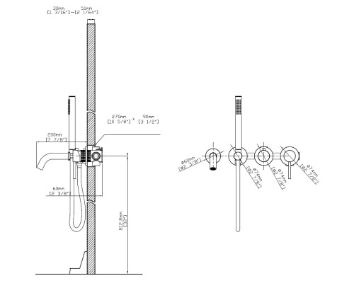 Смеситель для ванны Vincea Groove VBTW-4G1BG встраиваемый, с душевым гарнитуром, золотой матовый
