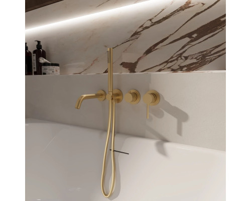Смеситель для ванны Vincea Groove VBTW-4G1BG встраиваемый, с душевым гарнитуром, золотой матовый