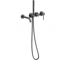 Смеситель для ванны Vincea Groove VBTW-4G1GM встраиваемый, с душевым гарнитуром, вороненая сталь