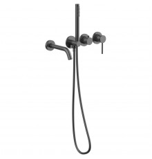 Смеситель для ванны Vincea Groove VBTW-4G1GM встраиваемый, с душевым гарнитуром, вороненая сталь