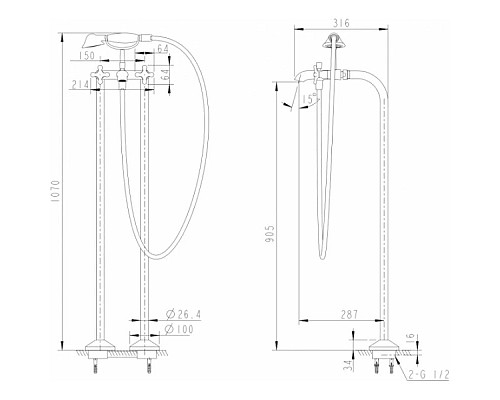 Купить Смеситель напольный для ванны Bravat Summer Rain F677111C-B в магазине сантехники Santeh-Crystal.ru