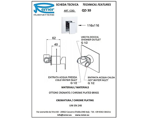 Купить Смеситель для душа Remer Q-Design QD30 в магазине сантехники Santeh-Crystal.ru