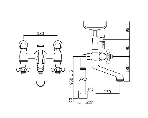 Заказать Смеситель напольный для ванны Jaquar Queen’s QQT-CHR-7271HL в магазине сантехники Santeh-Crystal.ru