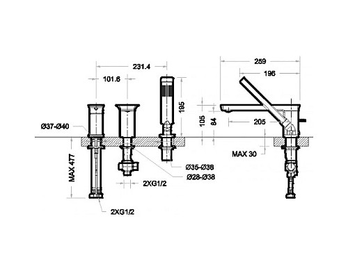 Заказать Смеситель на борт ванны Bravat Phillis F556101C-2-ENG в магазине сантехники Santeh-Crystal.ru