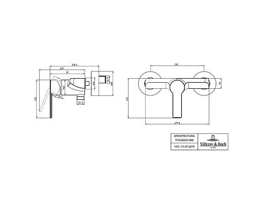 Приобрести Смеситель для душа Villeroy & Boch Architectura TVS10300100061 в магазине сантехники Santeh-Crystal.ru