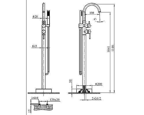 Смеситель напольный для ванны AltroBagno Metropoli AltroBagnoMetropoli020203OrSp