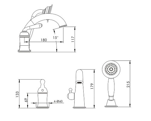 Приобрести Смеситель на борт ванны Rose R0212Q в магазине сантехники Santeh-Crystal.ru