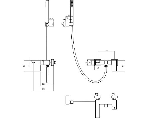 Купить Смеситель для ванны Boheme Qubic 473-NB в магазине сантехники Santeh-Crystal.ru