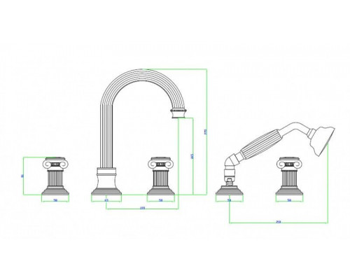 Заказать Смеситель на борт ванны с выдвижным душем и переключателем бронза, ручки металл Cezares Olimp OLIMP-BVD-02-O в магазине сантехники Santeh-Crystal.ru