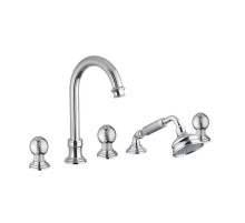 Смеситель на борт ванны с выдвижным душем и переключателем хром, ручки металл OLIMP-BVD-01-M