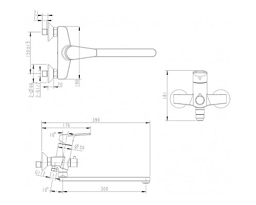 Купить Смеситель для ванны Bravat Line F65299C-1L в магазине сантехники Santeh-Crystal.ru