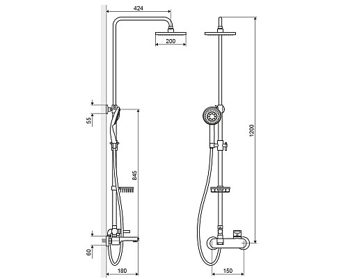 Купить Душевая система 200 мм Excellent Rain Active ARAC.1082CR-N в магазине сантехники Santeh-Crystal.ru