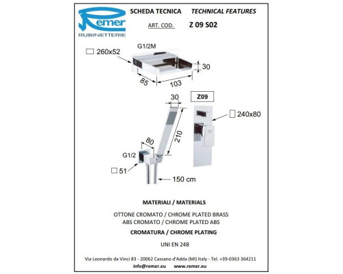 Заказать Душевой комплект 103 мм Remer Flash Z09S02 в магазине сантехники Santeh-Crystal.ru