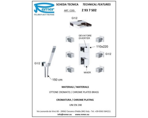 Купить Душевой комплект 103 мм Remer Flash Z937S02 в магазине сантехники Santeh-Crystal.ru