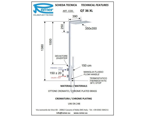 Купить Душевая система 350 мм Remer Qubika QT36XL в магазине сантехники Santeh-Crystal.ru