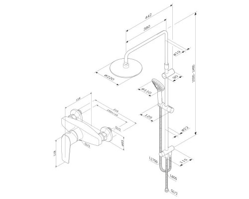 Купить Душевая стойка 220 мм AM.PM Gem F42890A24 в магазине сантехники Santeh-Crystal.ru