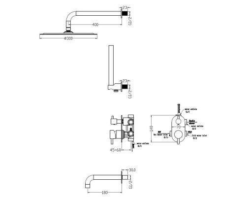 Приобрести Душевой комплект 300 мм Boheme Uno 464-2-WG в магазине сантехники Santeh-Crystal.ru