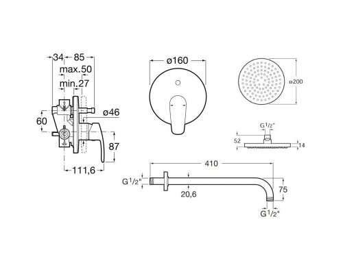 Купить Душевой комплект 200 мм Roca Monodin-N 5D0518C00 в магазине сантехники Santeh-Crystal.ru