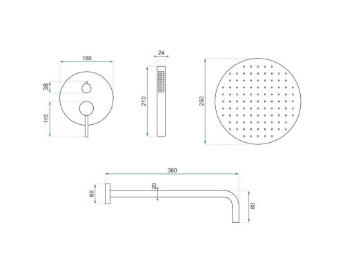 Приобрести Душевой комплект 250 мм Rea Lungo REA-P4110 в магазине сантехники Santeh-Crystal.ru