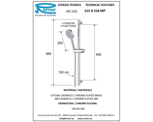 Приобрести Душевой гарнитур Remer 315R318MP в магазине сантехники Santeh-Crystal.ru