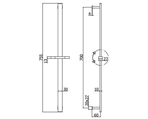 Приобрести Душевая штанга 75,5 см Paffoni City ZSAL117CR в магазине сантехники Santeh-Crystal.ru