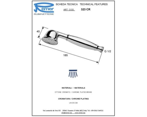 Заказать Душевая лейка Remer 323CR в магазине сантехники Santeh-Crystal.ru