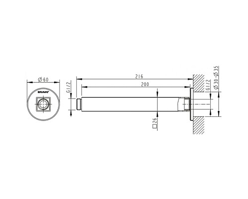 Купить Кронштейн для душа 216 мм Bravat Built-in P7436C-RUS в магазине сантехники Santeh-Crystal.ru