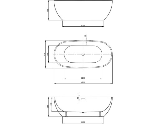 Акриловая ванна Vincea VBT-408-1700MW 170x81,5 см, отдельностоящая, белый матовый