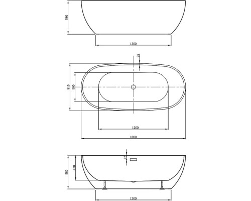 Акриловая ванна Vincea VBT-408-1800MW 180x81,5 см, отдельностоящая, белый матовый