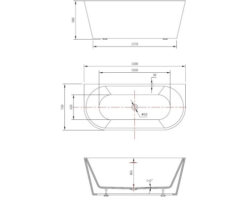 Акриловая ванна Vincea VBT-421-1500 150x75 см, белый