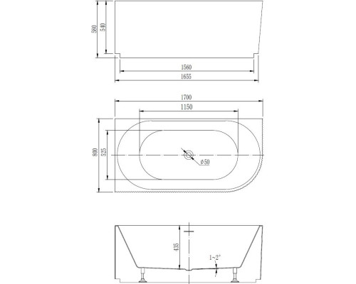 Акриловая ванна Vincea VBT-428-1700L 170x80 см L, угловая, белый