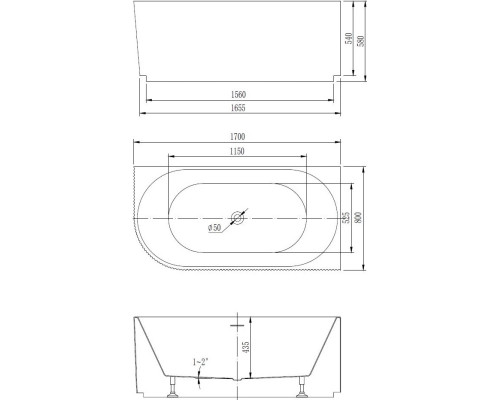 Акриловая ванна Vincea VBT-428-1700R 170x80 см R, угловая, белый