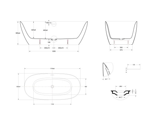 Акриловая ванна Vincea VBT-701-1700MW 170x80 см, отдельностоящая, белый матовый