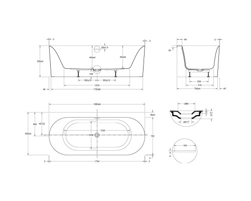 Акриловая ванна Vincea VBT-703-1800 180x80 см, белый