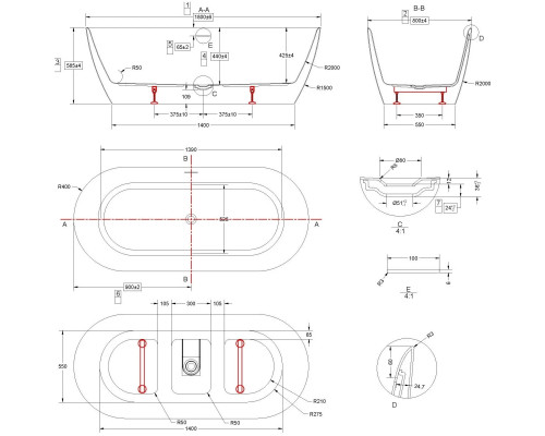 Акриловая ванна Vincea VBT-705-1800 180x80 см, отдельностоящая, белый