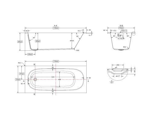Акриловая ванна Vincea VBT-710-1700 170x75 см, белый